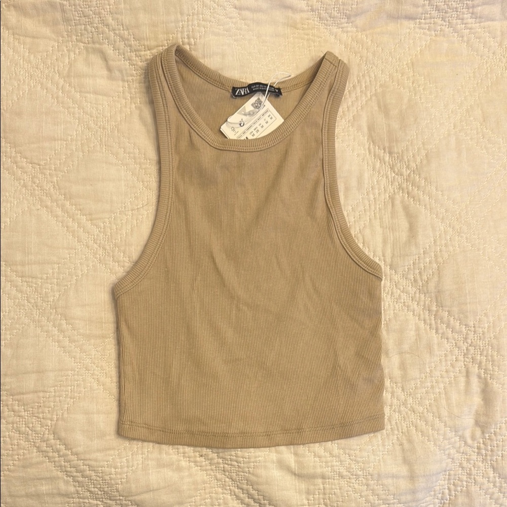 Zara Tan Sleeveless Crop Tank Top